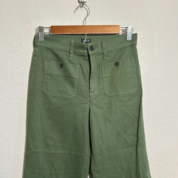 NEW J.Crew Sailor Slim Wide-leg Chino Pant 24 Green Stretch High Rise BY637 - Picture 4 of 10